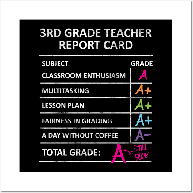 Funny 3rd Third Grade Teacher Report Card Back to School Wall Art by HCMGift